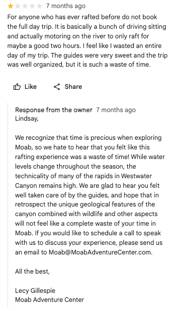 negative review for tour company