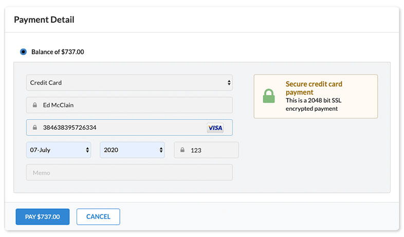 Credit Card Information Page