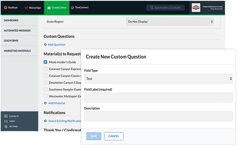 Create New Custom Question Form On Resmark