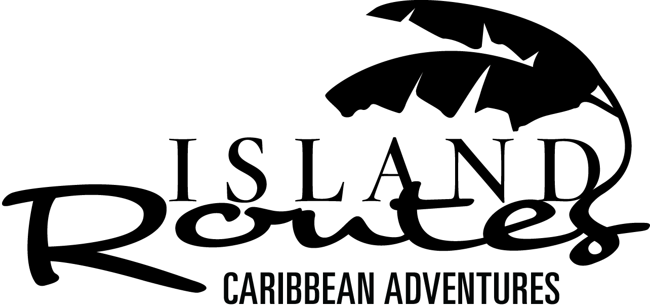 A black and white logo for island routes caribbean adventures