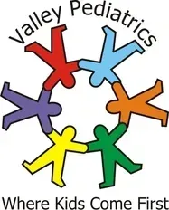 A logo for valley pediatrics where kids come first