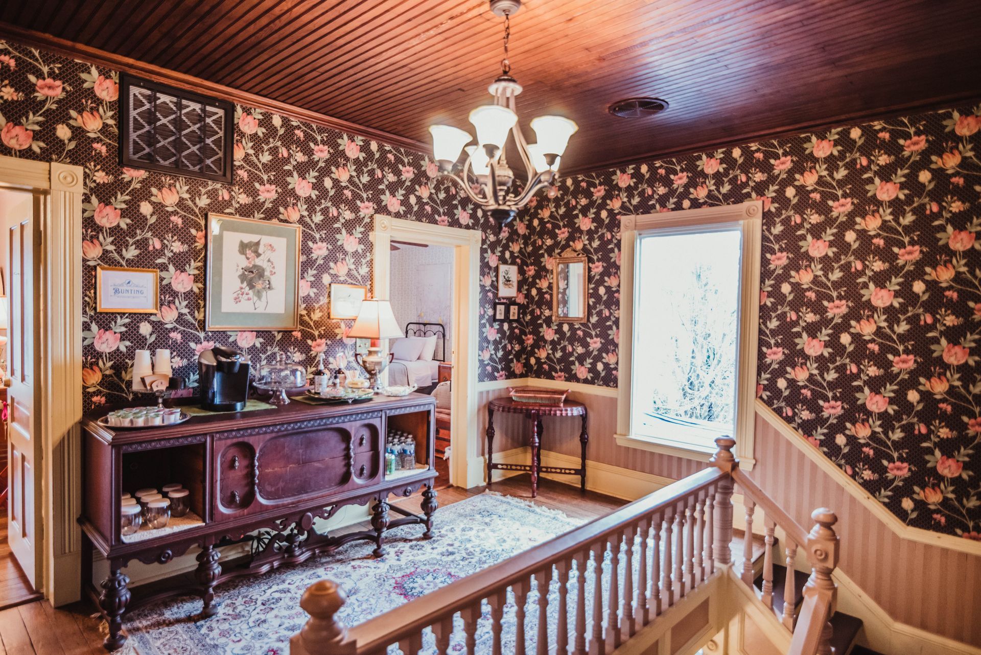 There is a staircase leading up to the second floor of a house.