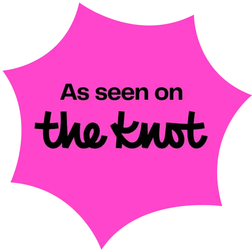 A pink sticker that says as seen on the knot