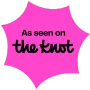 A pink sticker that says as seen on the knot