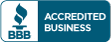 A blue button that says accredited business on it