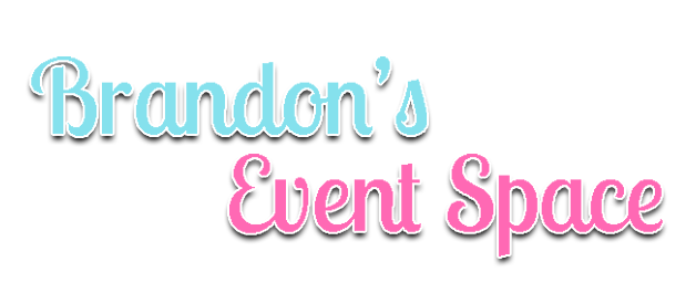 Logo for Brandon's Event Space in teal and pink with white shadow.