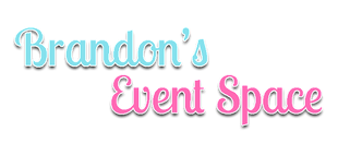 Logo for Brandon's Event Space in teal and pink with white shadow.