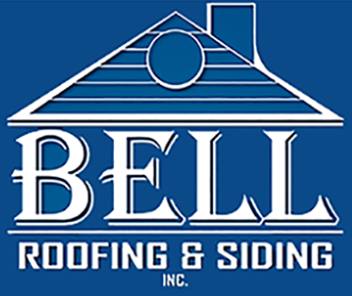 Blue logo for Bell Roofing & Siding Inc. with white text and a stylized roof icon featuring a circular window.