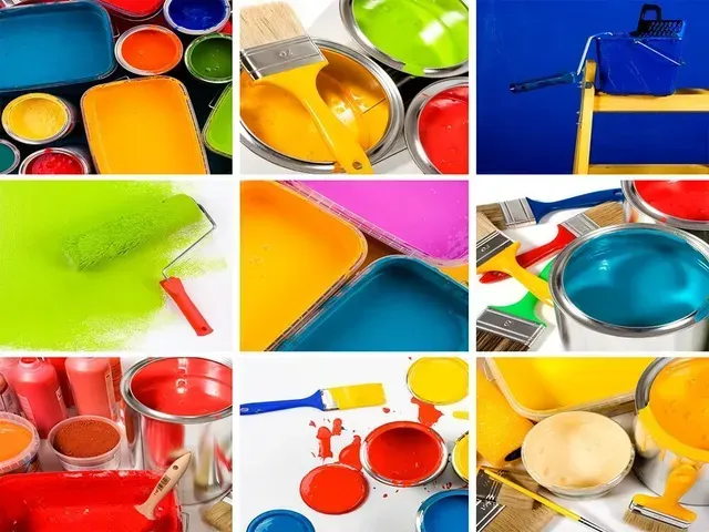 Un collage de diferentes tipos de pintura y pinceles.