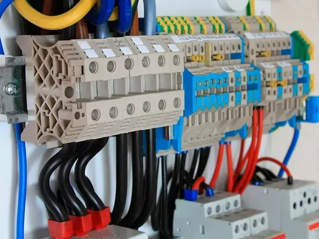 Un montón de cables están conectados a una caja eléctrica.