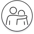 Two outlined people standing side by side in a simple black line icon