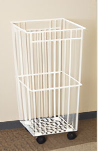 A White Laundry Basket With Wheels is Sitting on the Floor — Wardrobe World In Paget, QLD