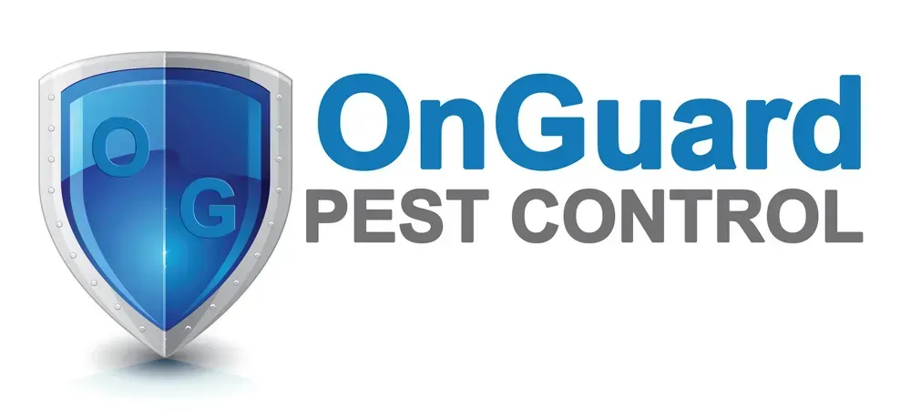 The logo for onguard pest control has a shield on it.
