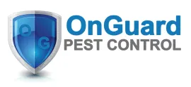 The logo for onguard pest control has a shield on it.