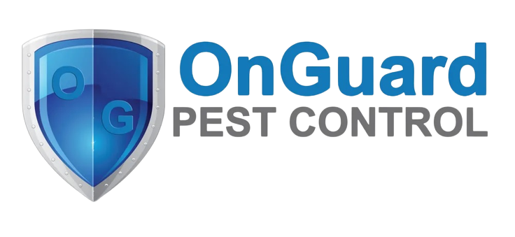 The logo for onguard pest control has a shield on it.