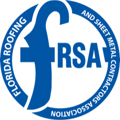 Florida Roofing and Sheet Metal Contractors Association logo: Blue circle with 