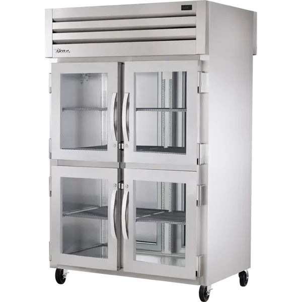 Stainless steel True commercial glass-door refrigerator on casters