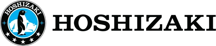 Hoshizaki logo: a penguin on ice, surrounded by a blue circle and stars, beside the company name.