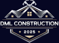 DML Construction logo with stylized roof, crossed tools, and &ldquo;2025&rdquo; on a dark background
