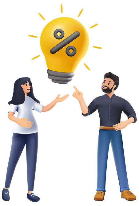 Group office workers work office or coworking space, brainstorm, idea. Business characters man and woman talking and make strategy. Light bulb lamp as new idea. 3D render vector illustration