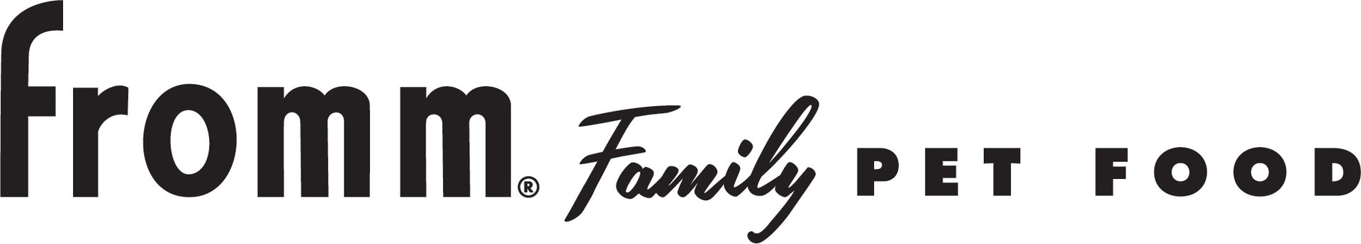 A black and white logo for fromm family pet food