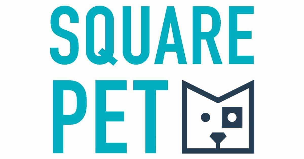 A logo for square pet with a cat on it.