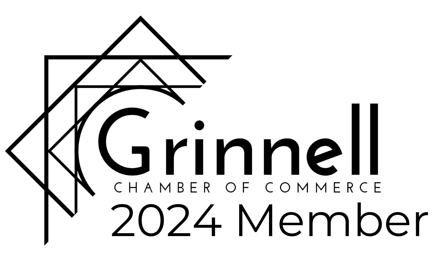 Grinnell Chamber of Commerce 2024 Member logo. Black text and geometric shapes on white background.
