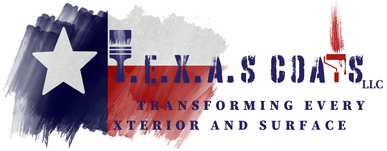 Texas Coats logo with Texas flag, star, and slogan “Transforming every exterior and surface”
