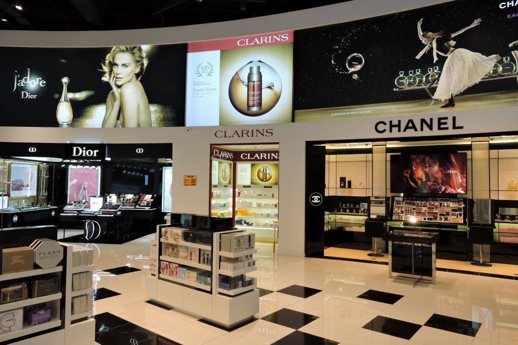 A chanel store with a large sign above it