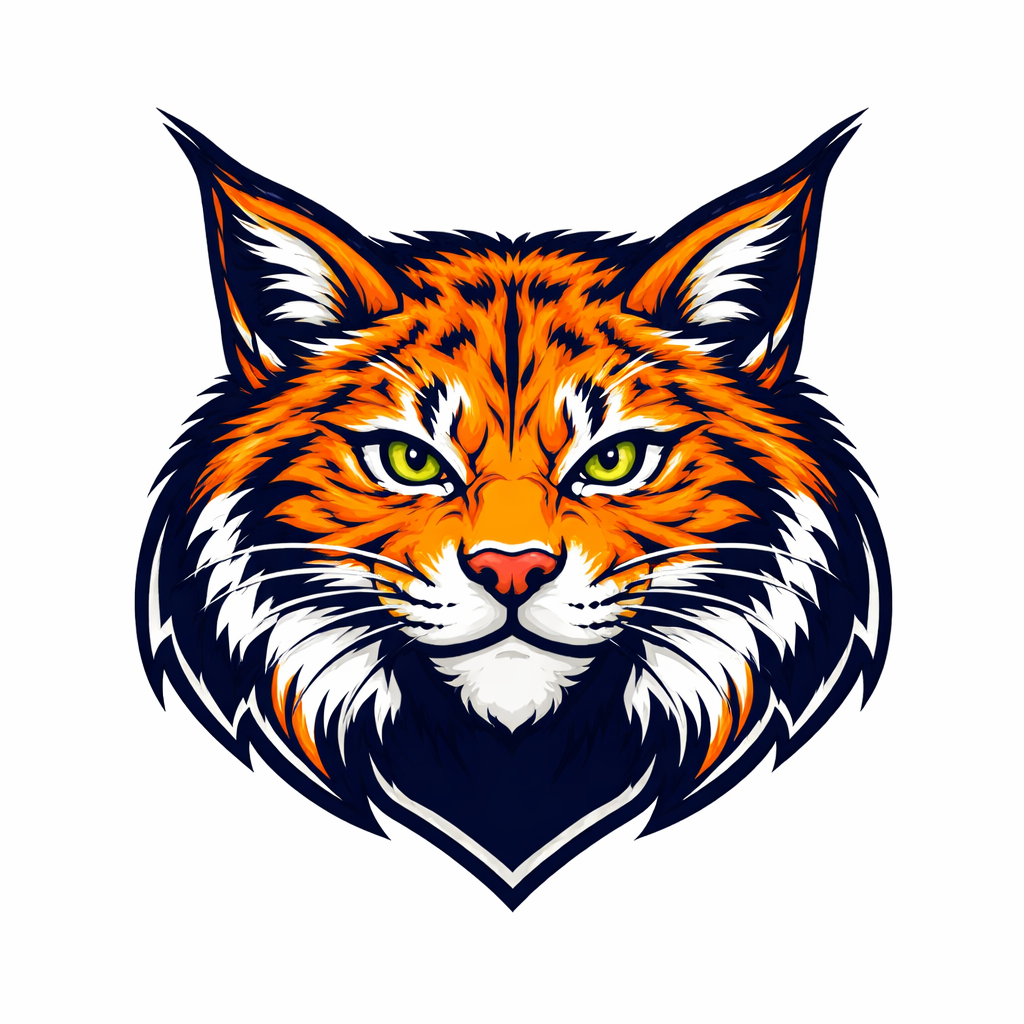 Stylized orange fox head logo with white fur and navy outlines, facing forward