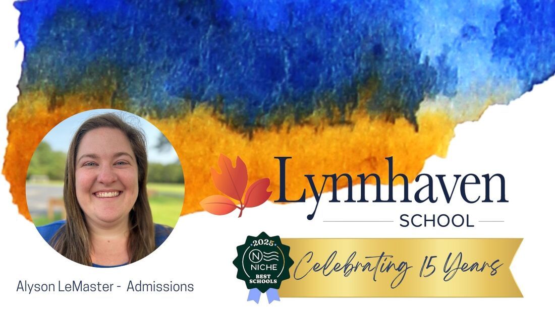 Business card showing the school and a female in a circle on the bottom left