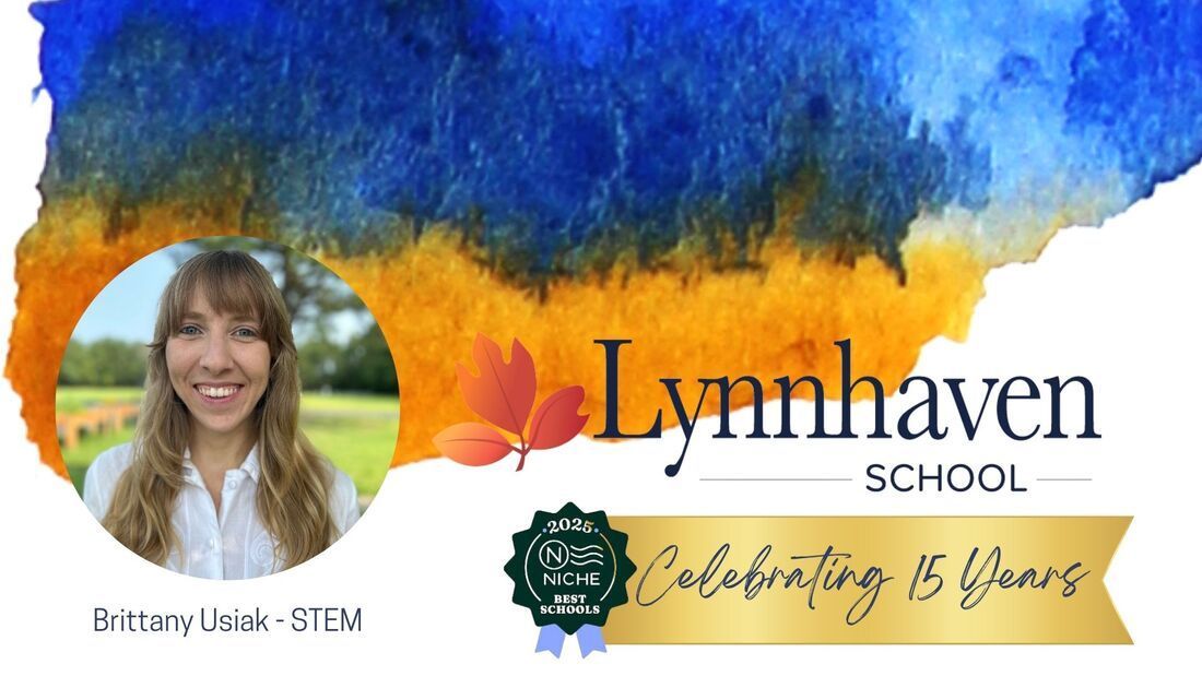 Business card showing the school and a female in a circle on the bottom left