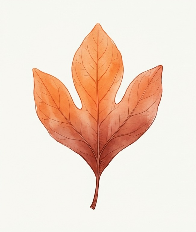 Orange maple leaf illustration with three lobes on a light background