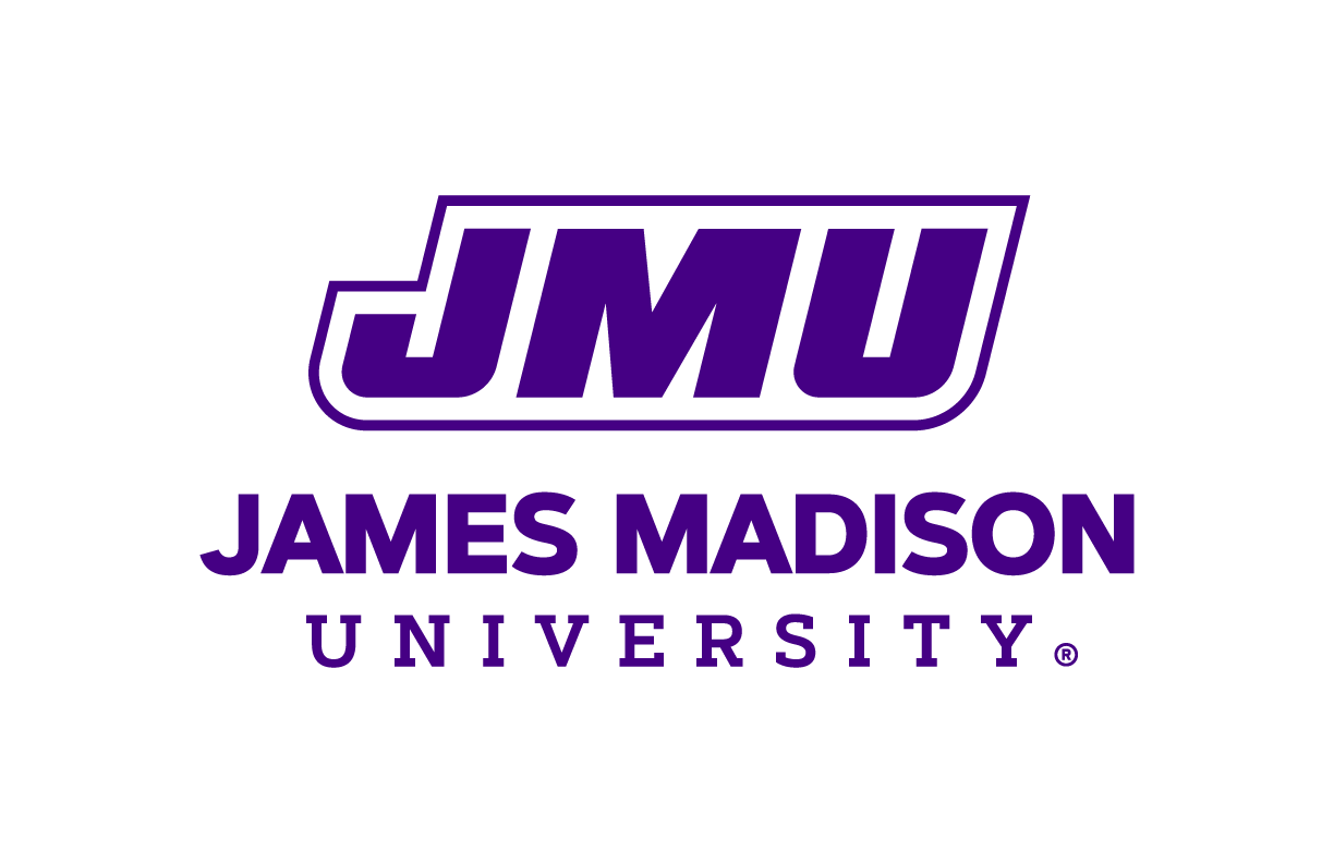 James Madison University logo in purple and white with “JMU” above the university name