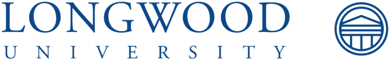 Longwood University logo in blue text with circular emblem