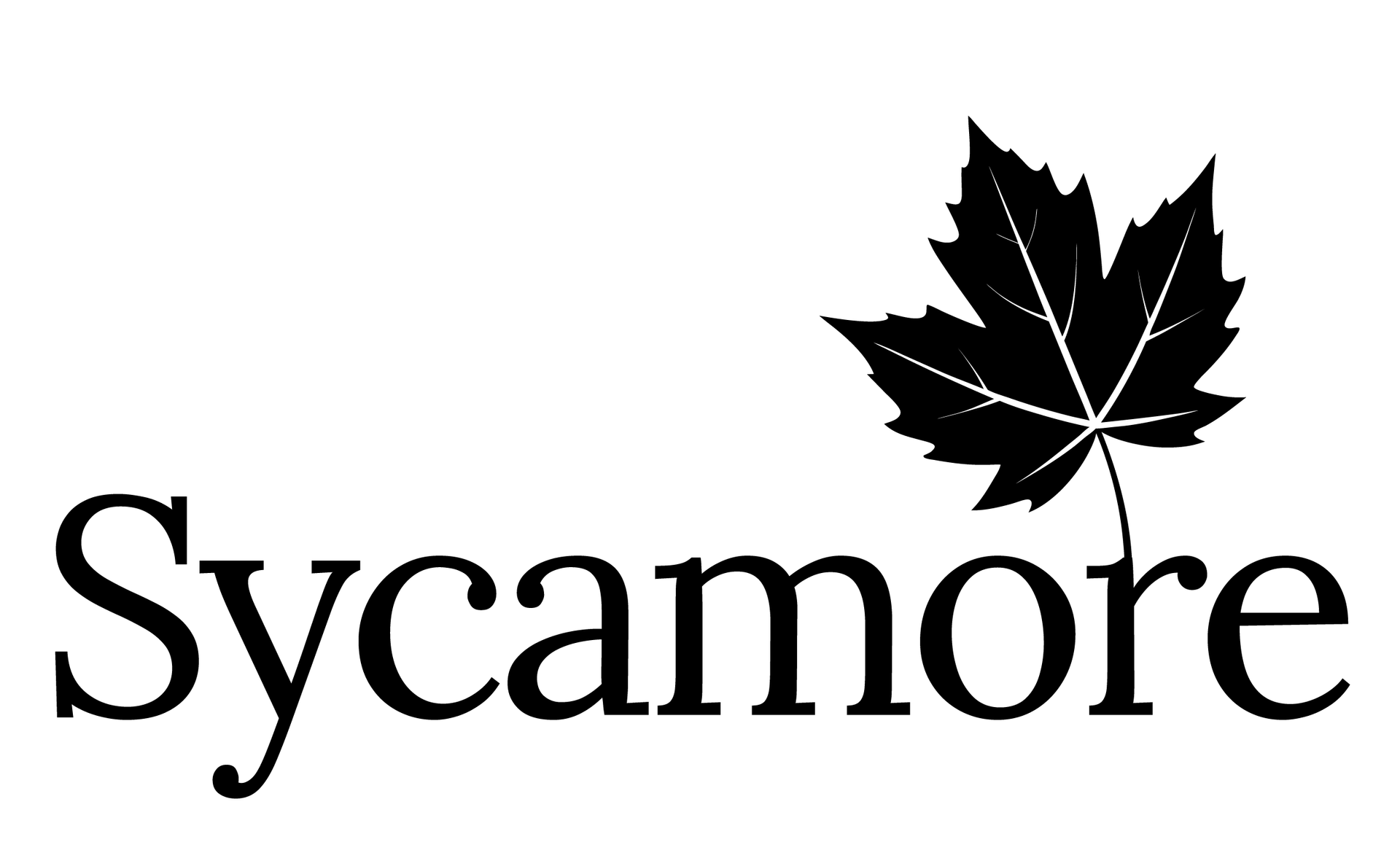 Sycamore text with a black maple leaf logo above it