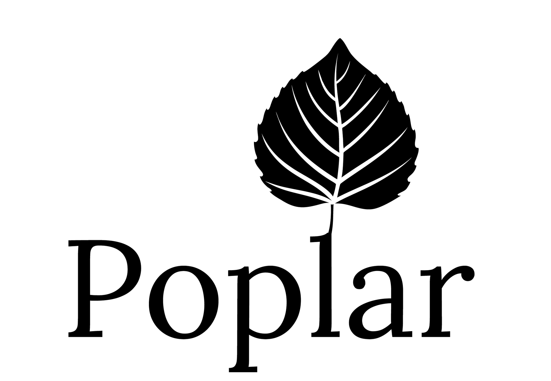 Black poplar tree logo above the word “Poplar” in black on a white background