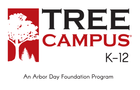 TREE CAMPUS K-12 logo with red tree icon and black and red text, An Arbor Day Foundation Program