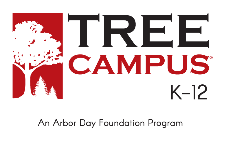TREE CAMPUS K-12 logo with red tree icon and black and red text, An Arbor Day Foundation Program