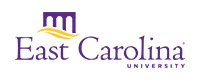 East Carolina University logo in purple and gold with stylized “ECU” icon