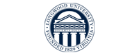 Bridgewood University circular seal logo with a building and laurel border, blue on white