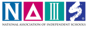 National Association of Independent Schools logo with blue, pink, teal, and blue panels
