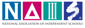 National Association of Independent Schools logo with blue, pink, teal, and blue panels