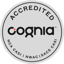 Accredited CogniA logo seal in black, white, and gray with circular text around the center