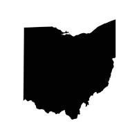 Silhouette of the state of Ohio in black.