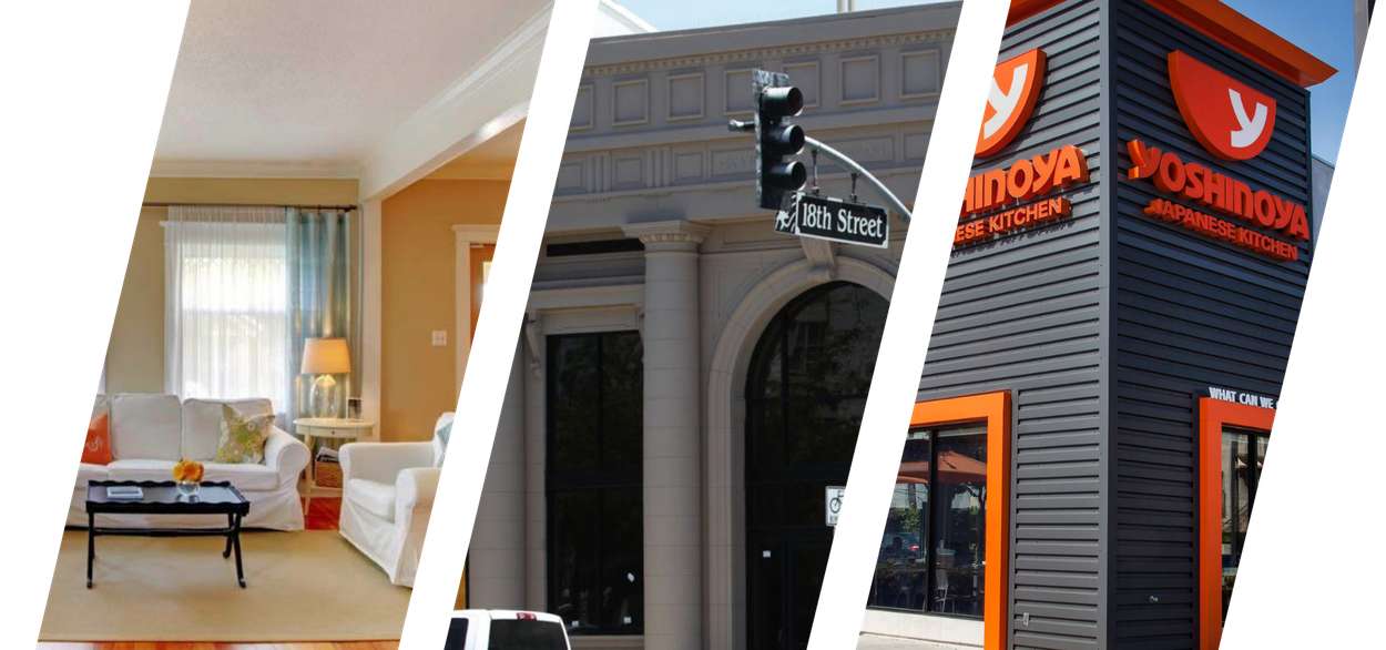 A picture of a living room and a picture of a yoshinoya restaurant