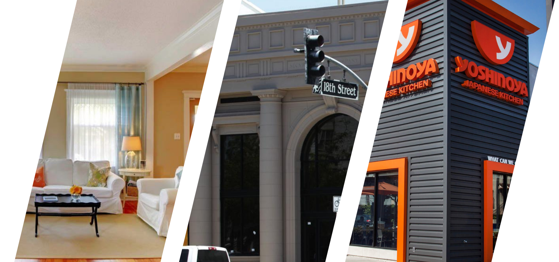A picture of a living room and a picture of a yoshinoya restaurant