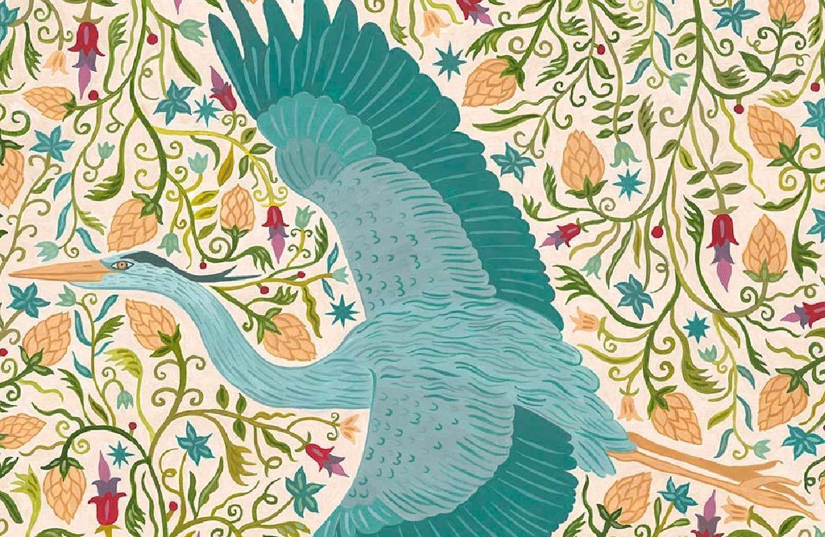 Alison Parks painting, a crane with floral background