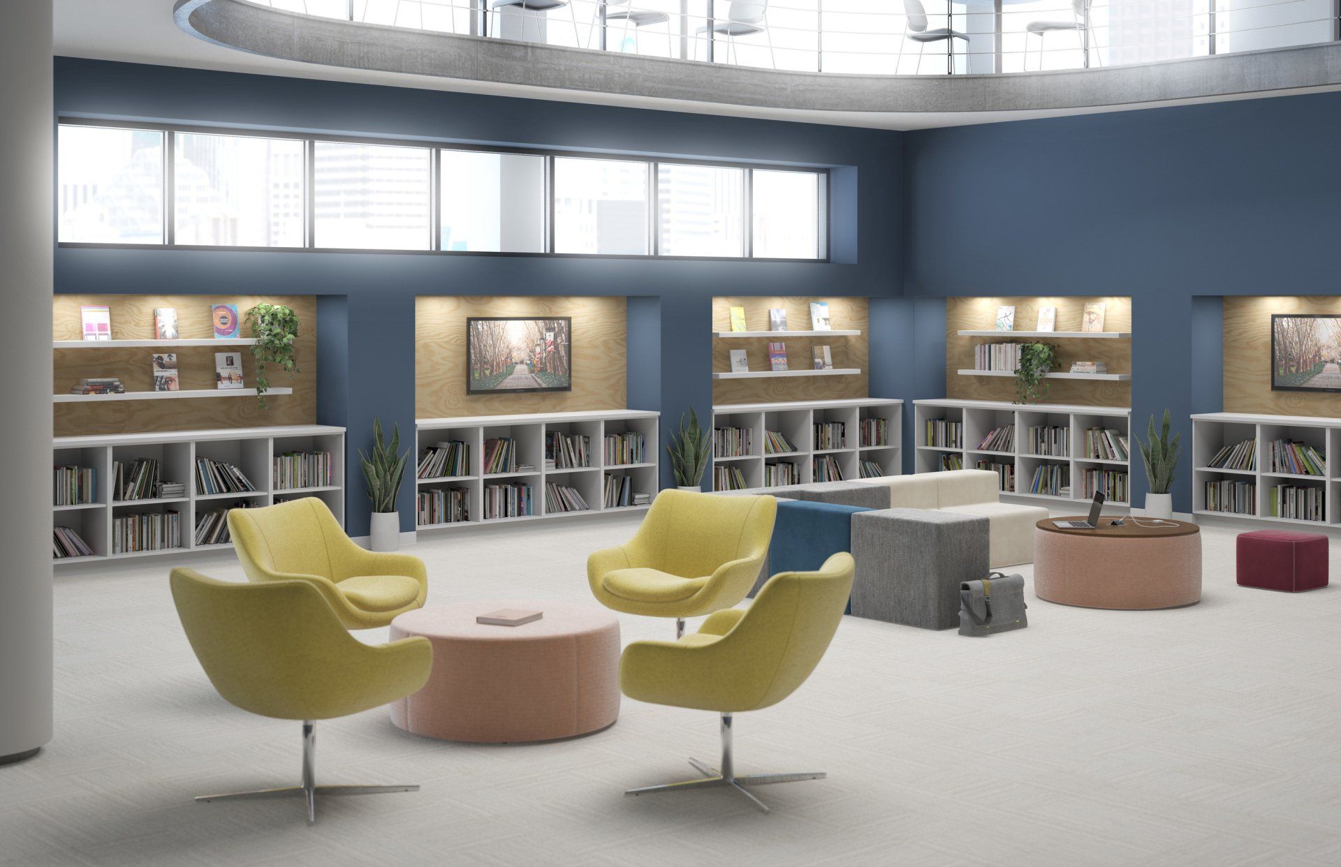 There are many chairs and tables in the room.