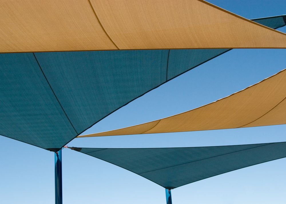 Blue And Orange Shade Sails — Residential & Commercial Shade Sails in Woy Woy, NSW